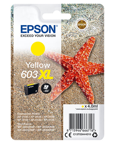 Epson 603XL Gelbe Tintenpatrone (Original) – 350 Seiten – für XP-2100/3100/4100, WF-2850/2835/2830 …