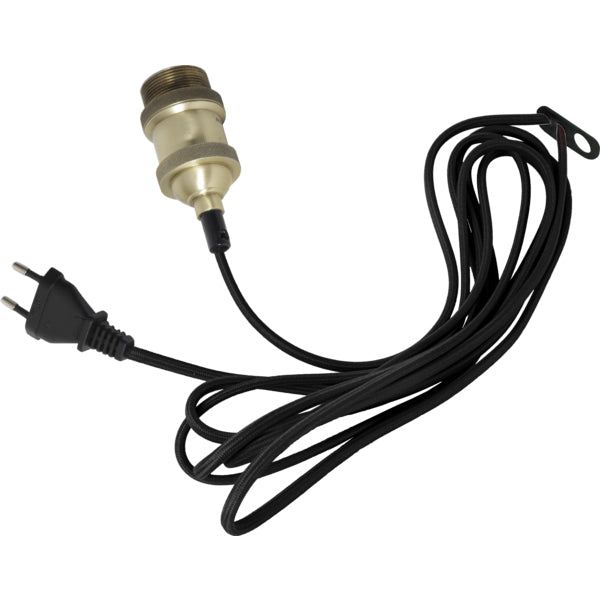 Star Trading Lampenhalter mit Kabel E27, 3,5 m – Gold, schwarzes Textilkabel, IP20 – 1 Stk.