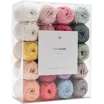 Rico Design Ricorumi Garn-Set Mehrfarbig – 25 g, 57,5 m, Nadel 4 mm, 100% Baumwolle, 20 Stk.