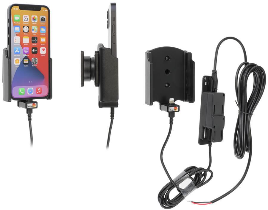 Brodit Auto-Halterung, Lüftung, 360° drehbar, 2× USB (QC 3.0, 2,4 A) – für iPhone 12 Mini – Schwarz, ABS