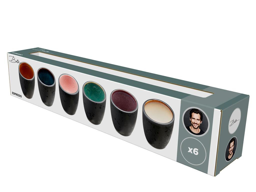 BITZ Espressotasse – 6er Set, 100 ml, Ø 5,5 cm, Steinzeug, Mehrfarbig, spülmaschinenfest, mikrowellengeeignet