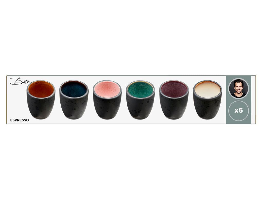 BITZ Espressotasse – 6er Set, 100 ml, Ø 5,5 cm, Steinzeug, Mehrfarbig, spülmaschinenfest, mikrowellengeeignet