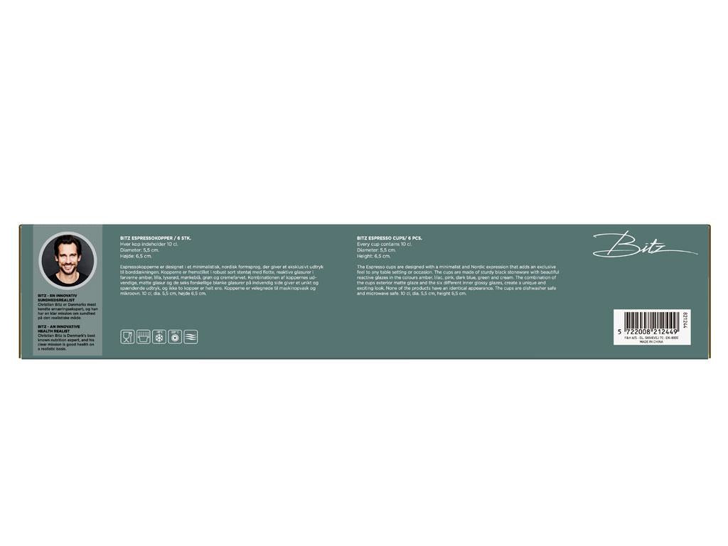 BITZ Espressotasse – 6er Set, 100 ml, Ø 5,5 cm, Steinzeug, Mehrfarbig, spülmaschinenfest, mikrowellengeeignet