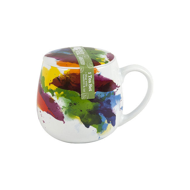Könitz Porzellan Könitz Teetasse Tea for you On Colour Flow – 420 ml, Ø 8,2 cm, Porzellan, mit Deckel, spülmaschinenfest