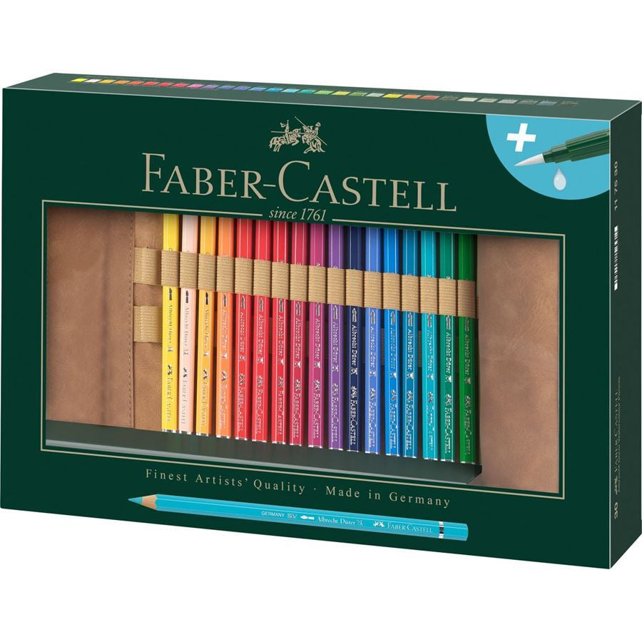 Faber-Castell Aquarellbuntstift, mehrfarbig, 30er-Etui – inkl. Wassertankpinsel (6 ml), Ø 3,8 mm