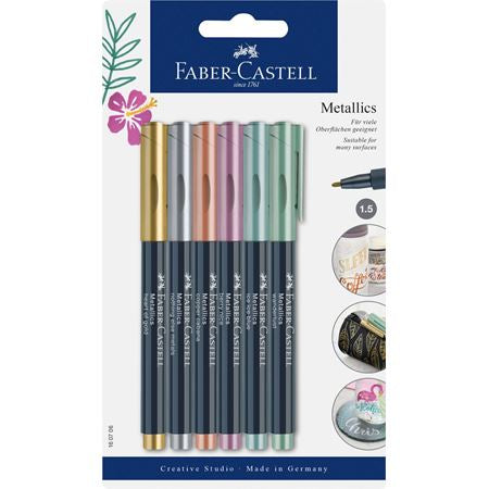 Faber-Castell Non-Permanent-Marker Creative Studio Metallic – Rundspitze 1,5 mm – sortiert – 6er-Set