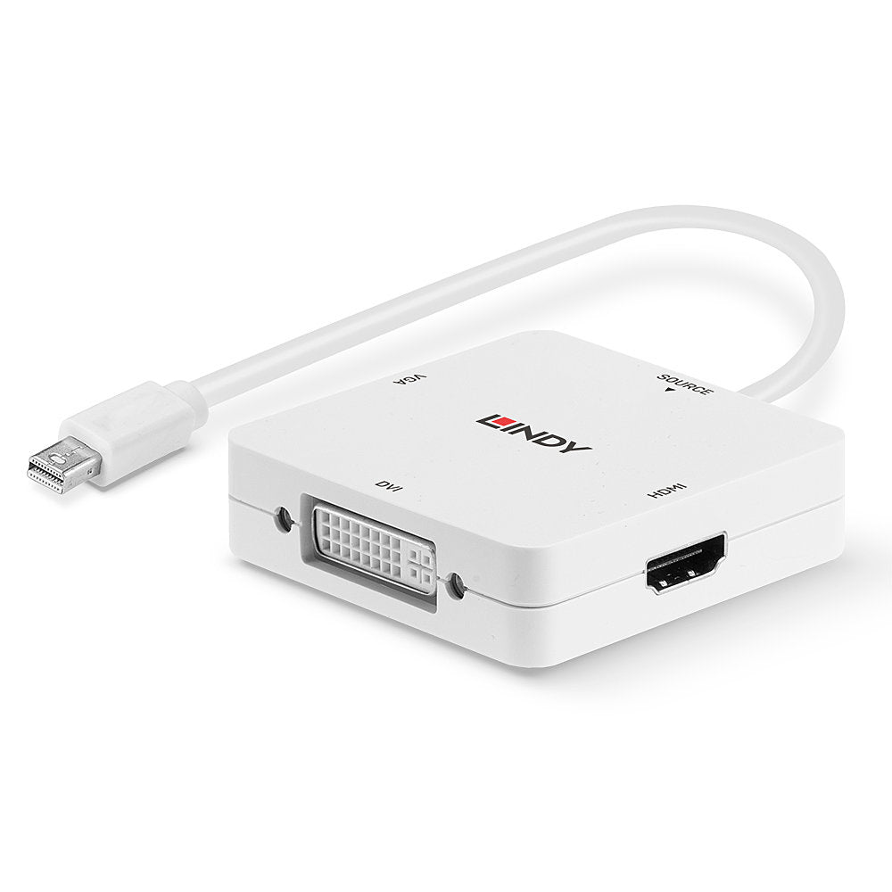 Lindy Mini DisplayPort Multiport-Adapter – HDMI 1.2 + DVI + VGA, 4K@30 Hz