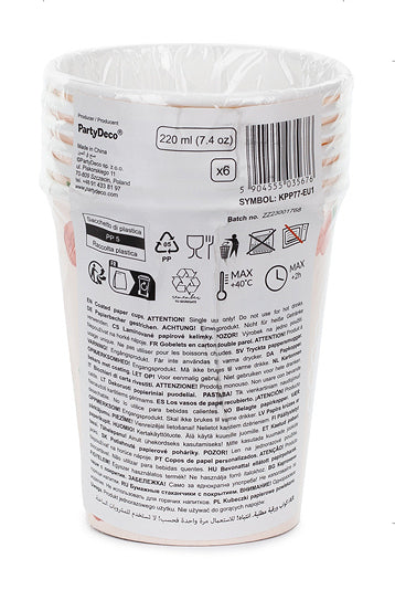 PartyDeco Trinkbecher, Papier – 220 ml, Rosa, Pferde-Motiv – 6 Stk.
