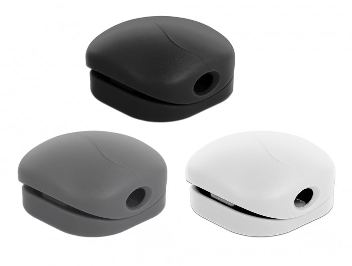 DeLOCK Kabelhalter, selbstklebend, 7 Durchführungen, bis Ø 4 mm, 6er-Pack – Weiss/Grau/Schwarz