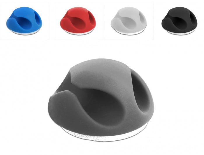 DeLOCK Kabelhalter, selbstklebend, 2 Durchführungen, Ø 20 mm, 10er-Pack – schwarz/blau/grau/rot/weiss