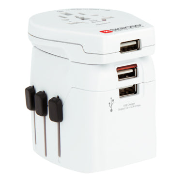 Skross PRO Light Reiseadapter 1575 W – USB×3 (2,4 A) – 3-polig (geerdet), Universal – weiss
