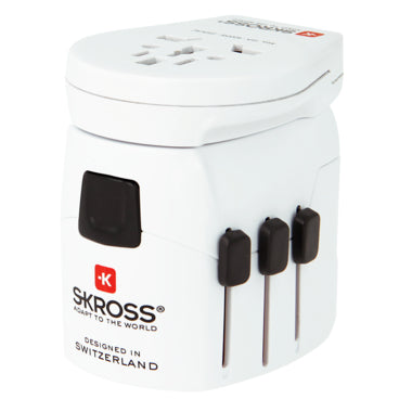 Skross PRO Light Reiseadapter 1575 W – USB×3 (2,4 A) – 3-polig (geerdet), Universal – weiss