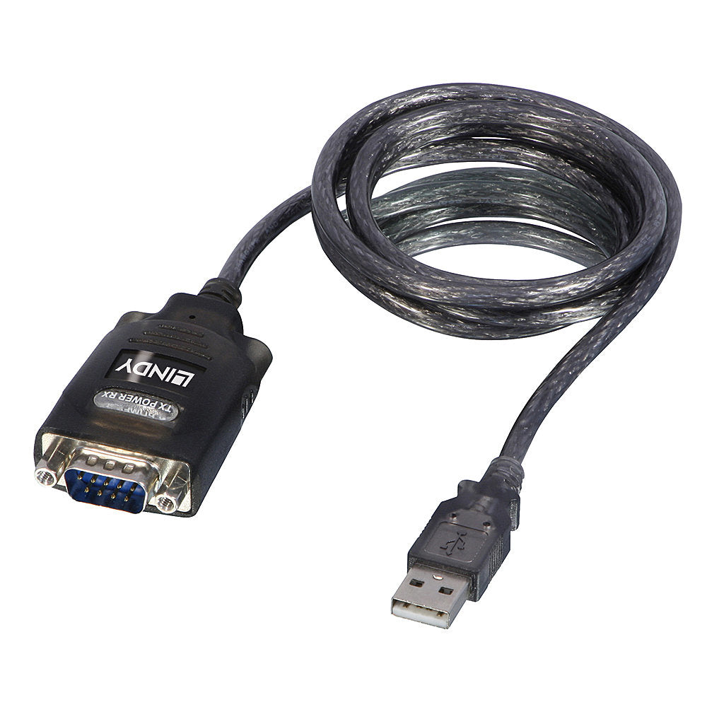 Lindy 42686 Seriell-Adapter USB-A zu RS-232 (DB-9) – RS-232, bis 230 kbit/s, 1,1 m, COM-Port-Retention