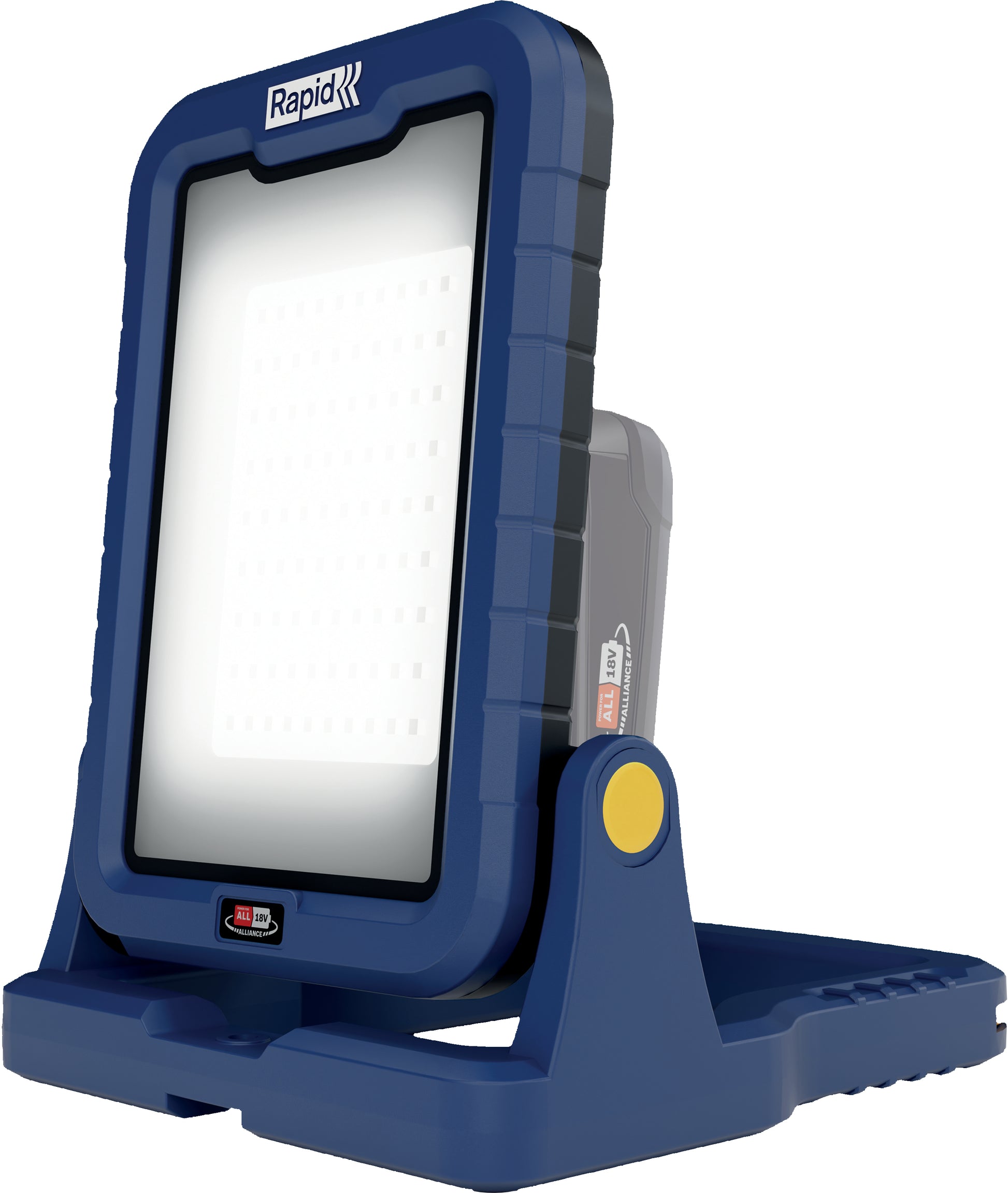 Rapid Akku-Leuchte – 19,4 × 10,5 × 24,2 cm, 2400 lm, 5000 K, dimmbar, Akkubetrieb 18 V (POWER FOR ALL), blau