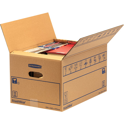 Fellowes SmoothMove C-Flute Umzugsbox – 325 × 270 × 475 mm – braun, rechteckig, Karton – 10 Stück