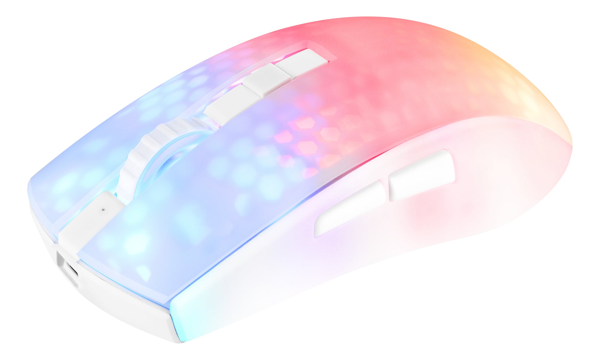 Deltaco Gaming DM320 – Gaming-Maus – Kabellos (Bluetooth/2,4 GHz), 10000 DPI, Rechtshänder, Weiss/Transparent