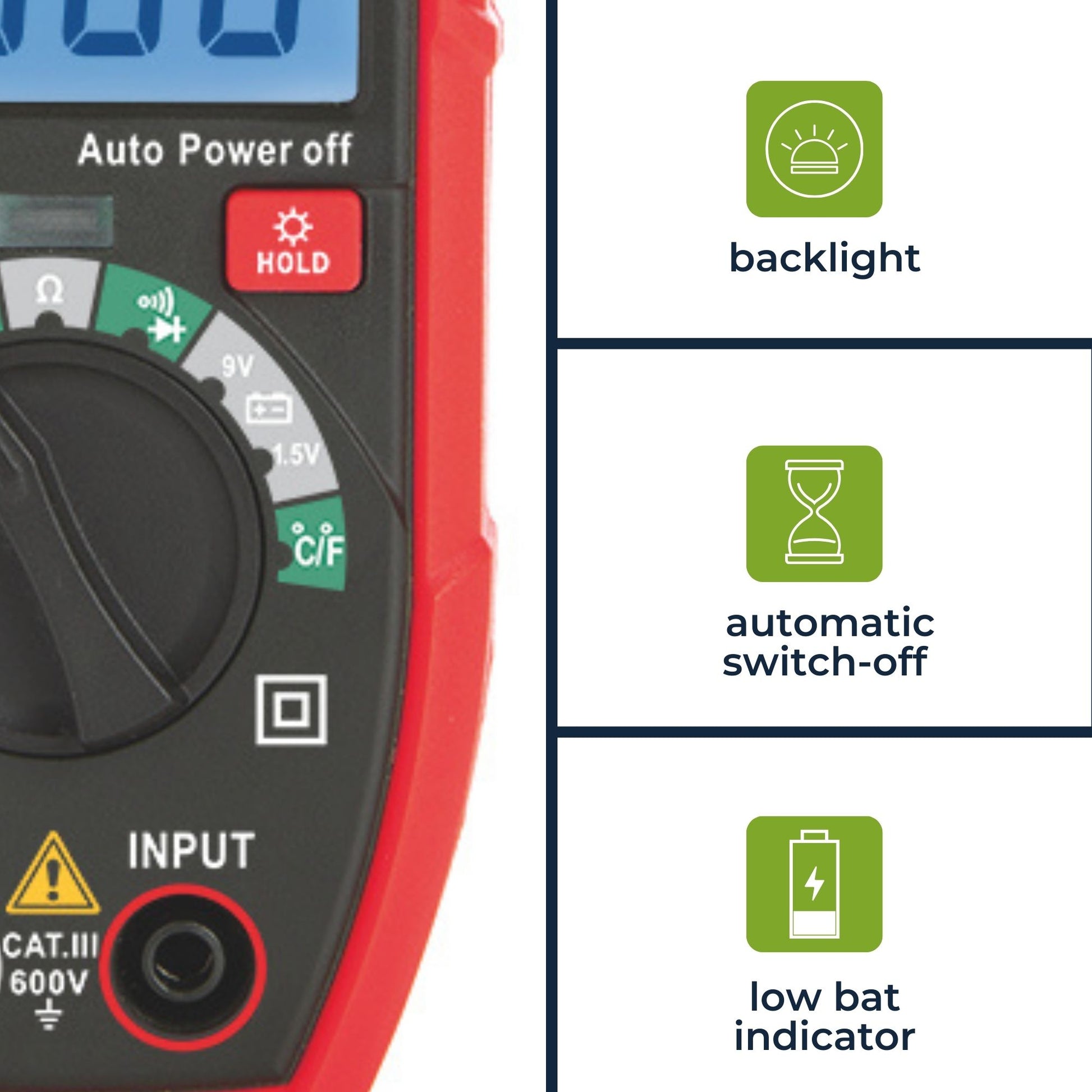 Velleman 473500 – Multimeter – 0,1–20 MΩ, CAT III 600 V, berührungslose Wechselspannungserkennung