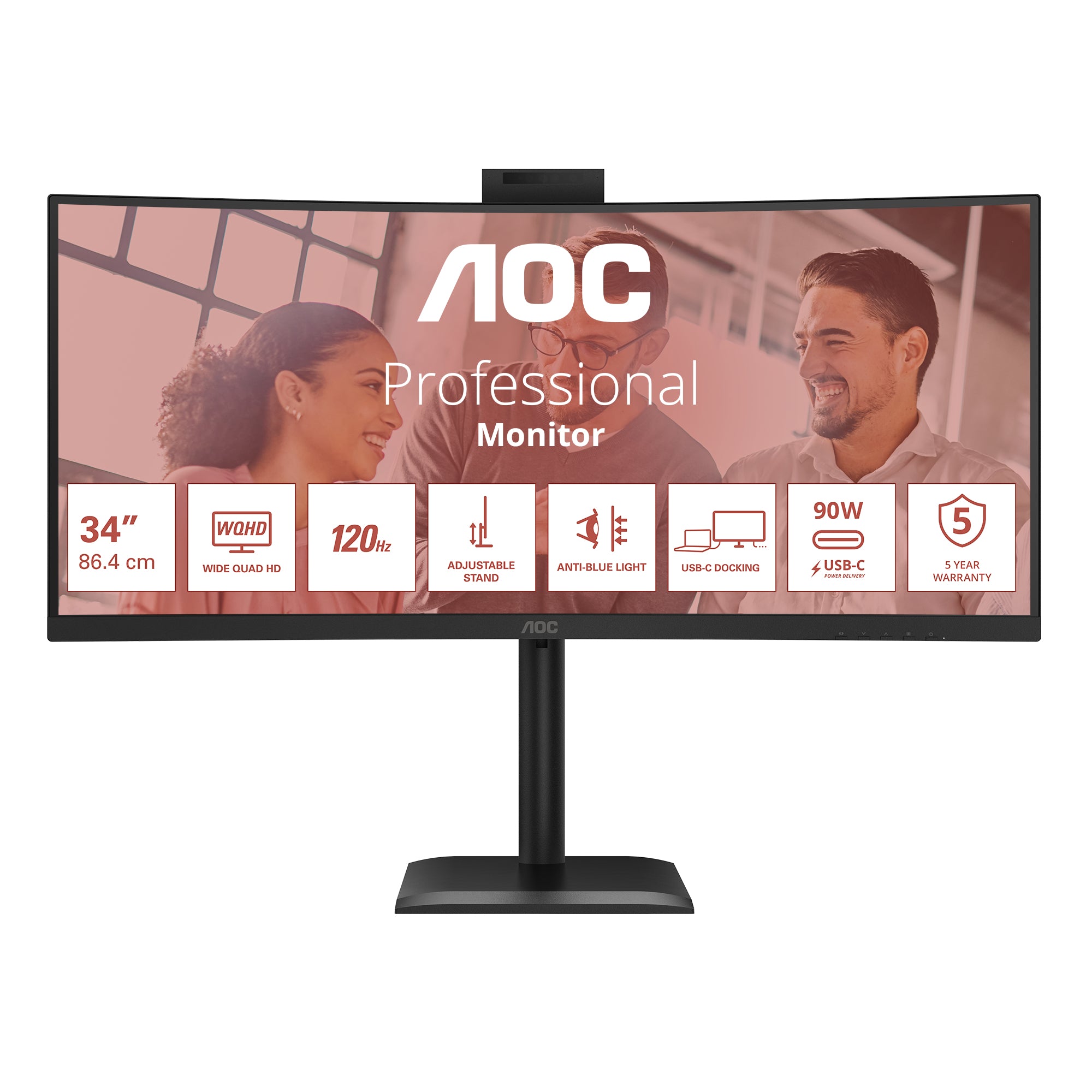AOC CU34E4CW – Monitor, 34", 3440 × 1440 (UWQHD), VA, 120 Hz, 300 cd/m²