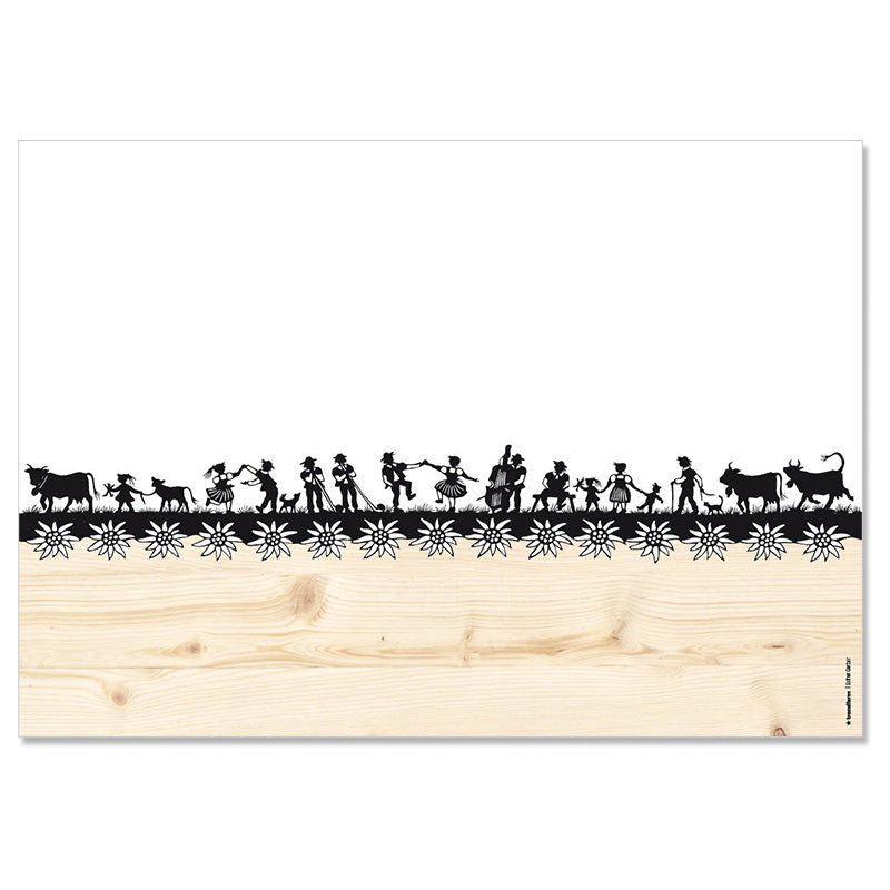 Trendform Papiertischset Swiss Tradition, rechteckig – 29,7 × 42 cm, Scherenschnitt Landleben – FSC – 48 Stk.