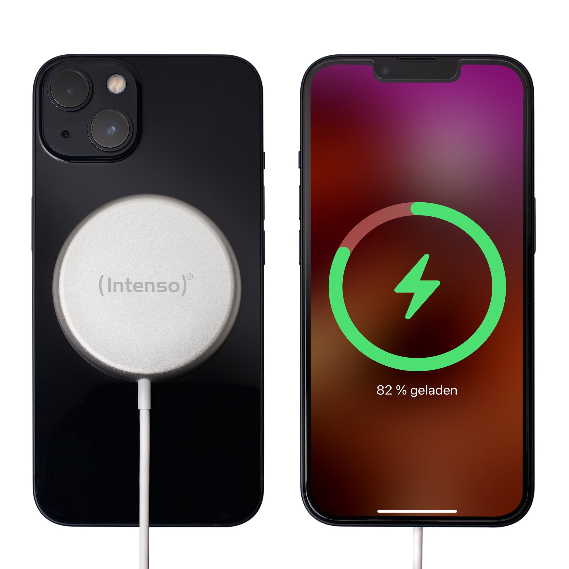 Intenso MW1 – Wireless Charger – Qi 15 W, für iPhone (MagSafe), 1,5 m Kabel, Weiss