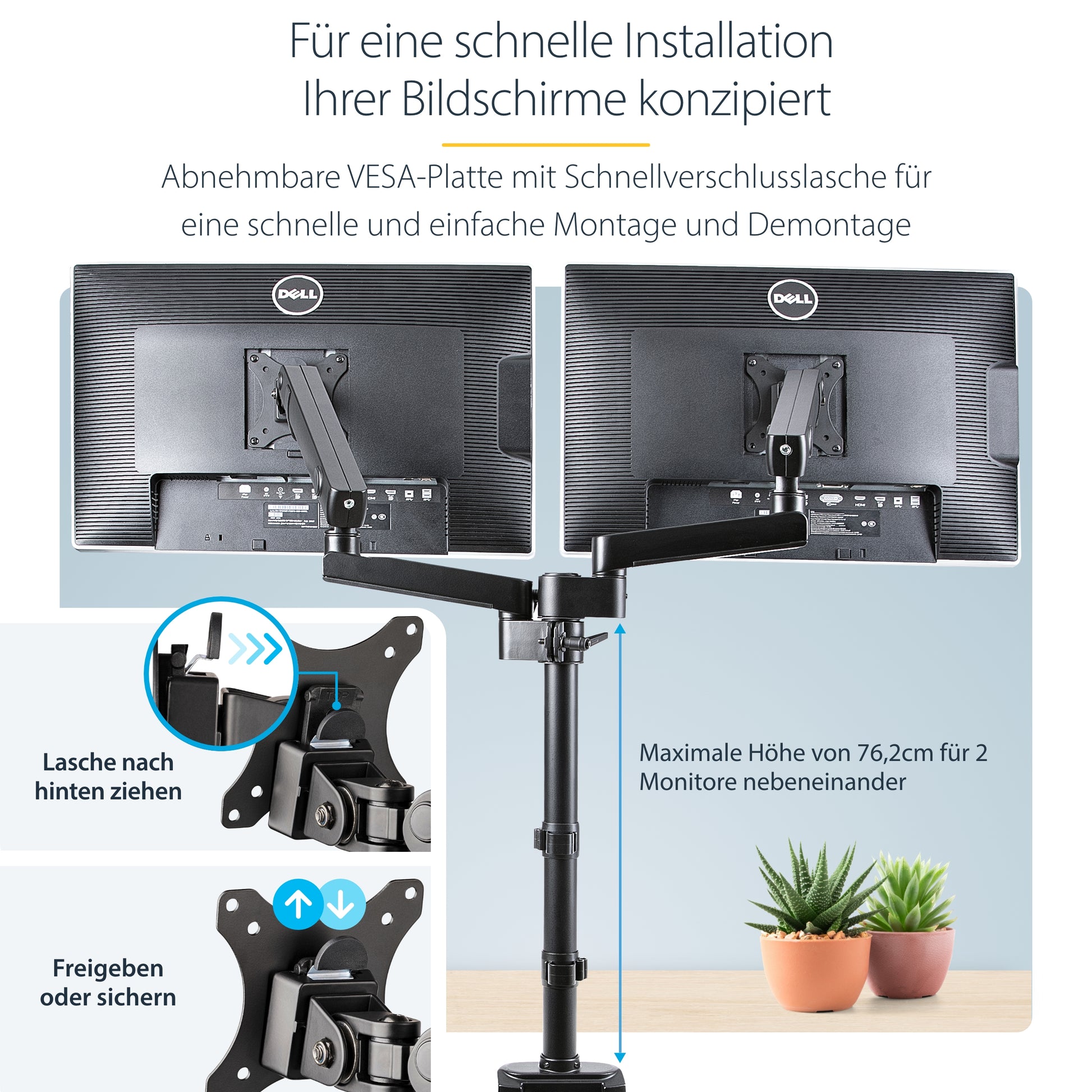 StarTech.com Monitorarm Tischhalterung – 2 Monitore – bis 32" – VESA 75×75/100×100 mm – bis 8 kg/Monitor