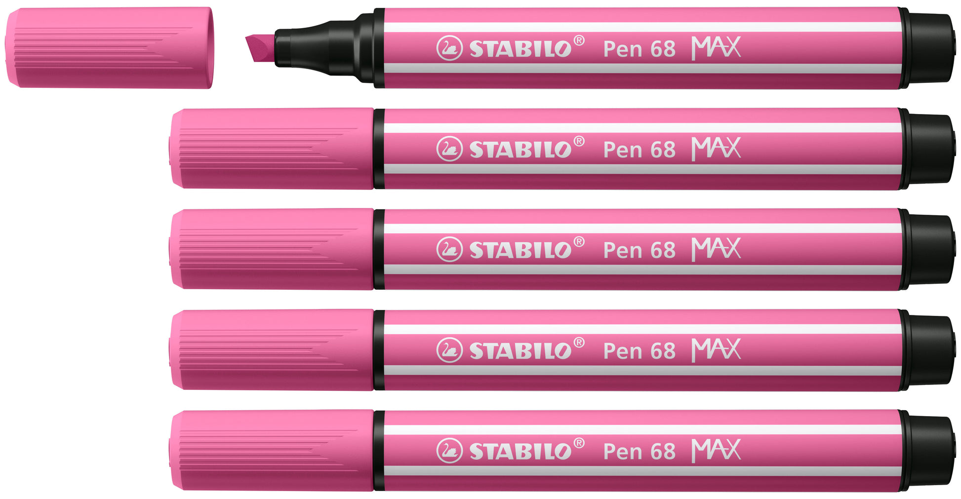 STABILO Pen 68 MAX Filzstift – Keilspitze, 1–5 mm, wasservermalbar, Pink, 5er Set