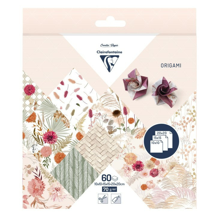 Clairefontaine Origamipapier – 15 × 15 cm, sortiert, 70 g/m² – 60 Blatt