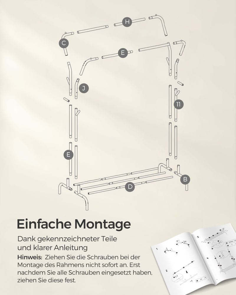 Songmics Garderobenständer – mit Rollen, Stahl, Weiss, 103,5 × 53 × 155 cm