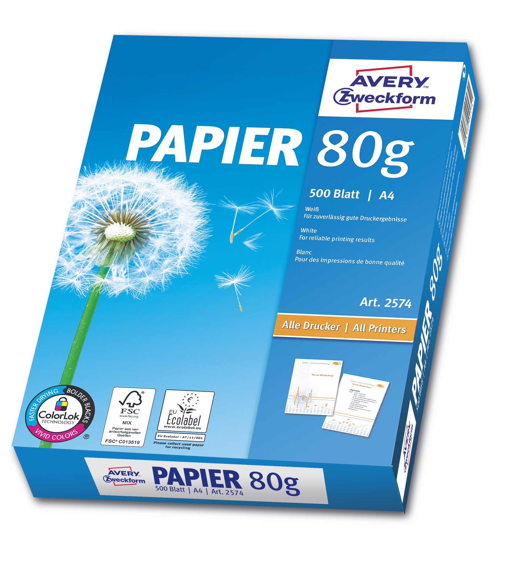 Avery Kopierpapier – A4, 80 g/m², weiss – für Inkjet/Laser/Kopierer – FSC, EU Ecolabel – 500 Blatt