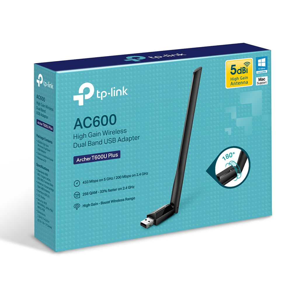 TP-Link Archer T600U Plus – WLAN-USB-Adapter – Wi-Fi 5 (2,4/5 GHz), 600 Mbit/s, USB 2.0, Schwarz