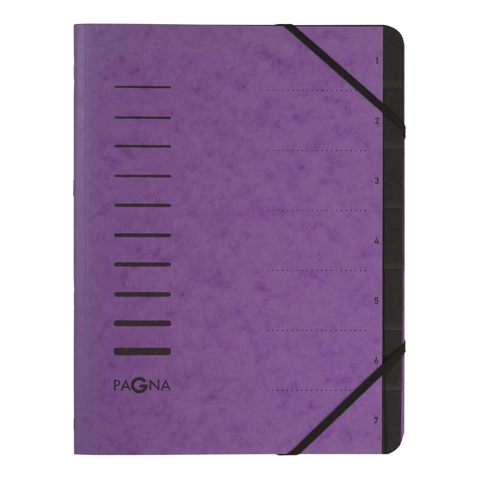 Pagna Fächermappe Sortiermappe A4 – 7 Fächer, Gummiband, Karton, Violett