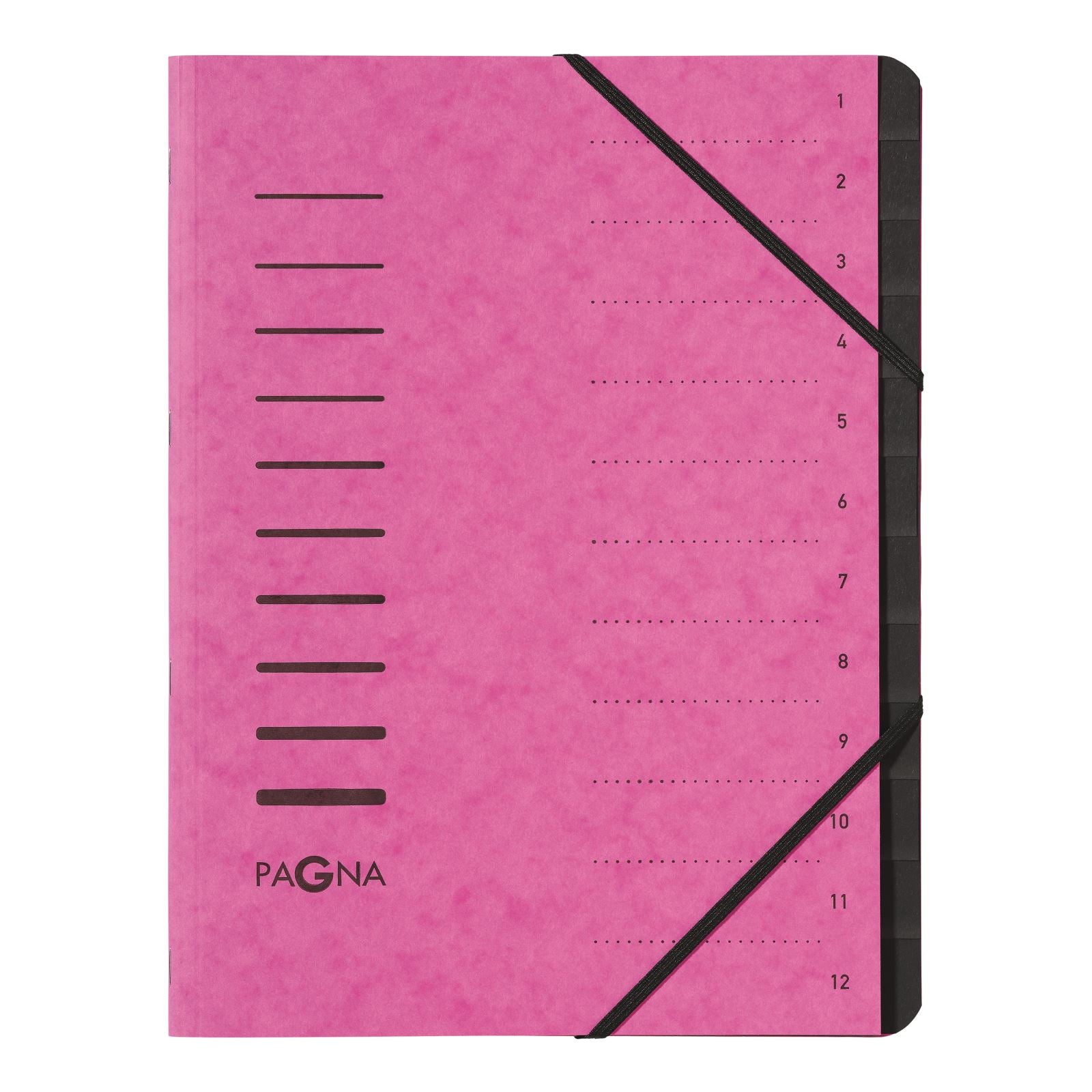 Pagna Fächermappe Office A4 – 12 Fächer, Gummiband, Karton, Pink