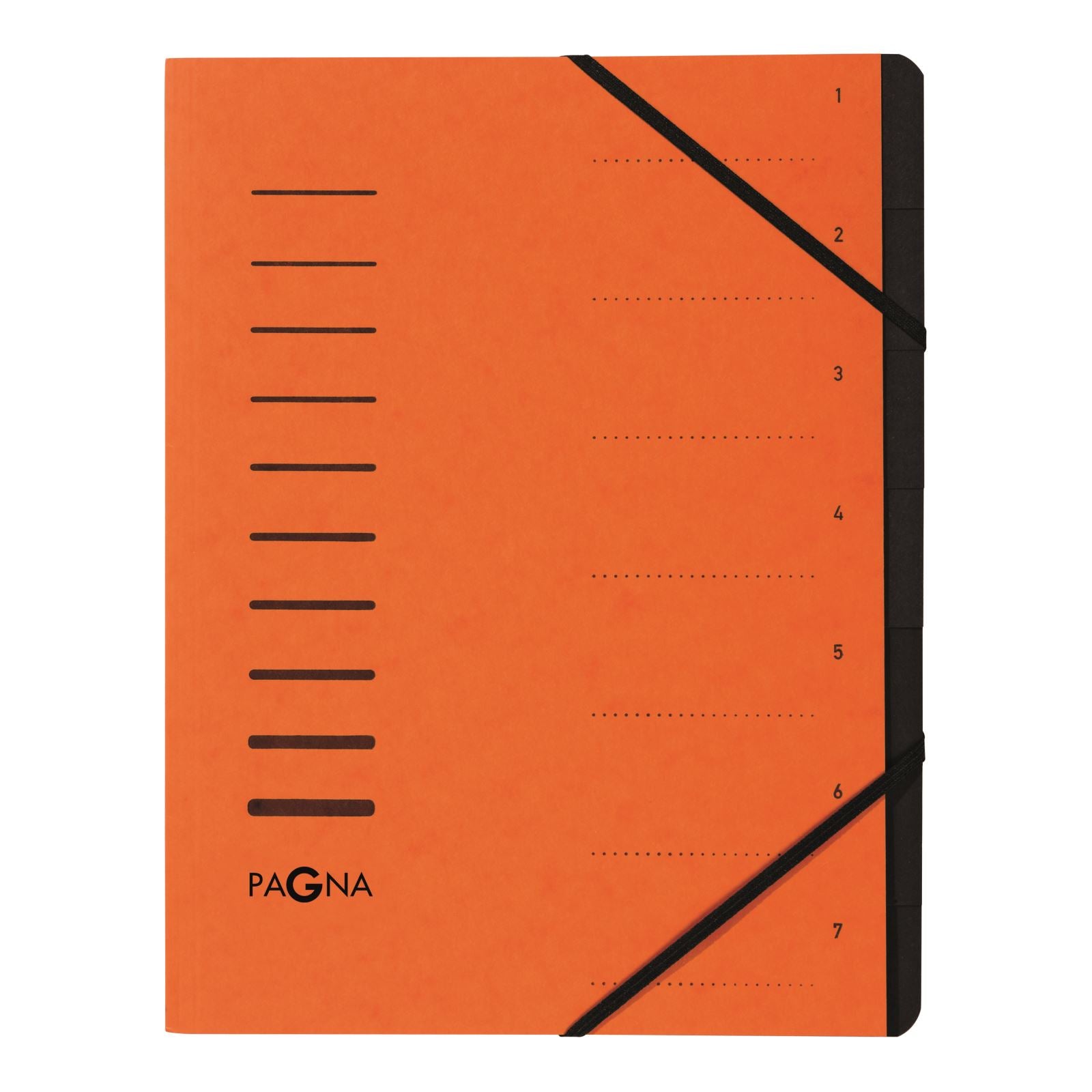Pagna A4 Fächermappe – 7 Fächer, Gummiband, Karton, Orange, Griffregister, 2 Sichtlöcher