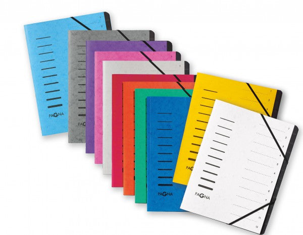 Pagna A4 Fächermappe – 12 Fächer, Gummiband, Karton, Gelb, Griffregister 1–12