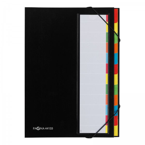 Pagna Fächermappe A4 – 12 Fächer, Gummiband, Karton, Schwarz