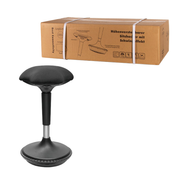LogiLink EO0011 Stehhocker – Stoff – Schwarz, mit Schaukelfunktion, 63–87 cm, bis 125 kg