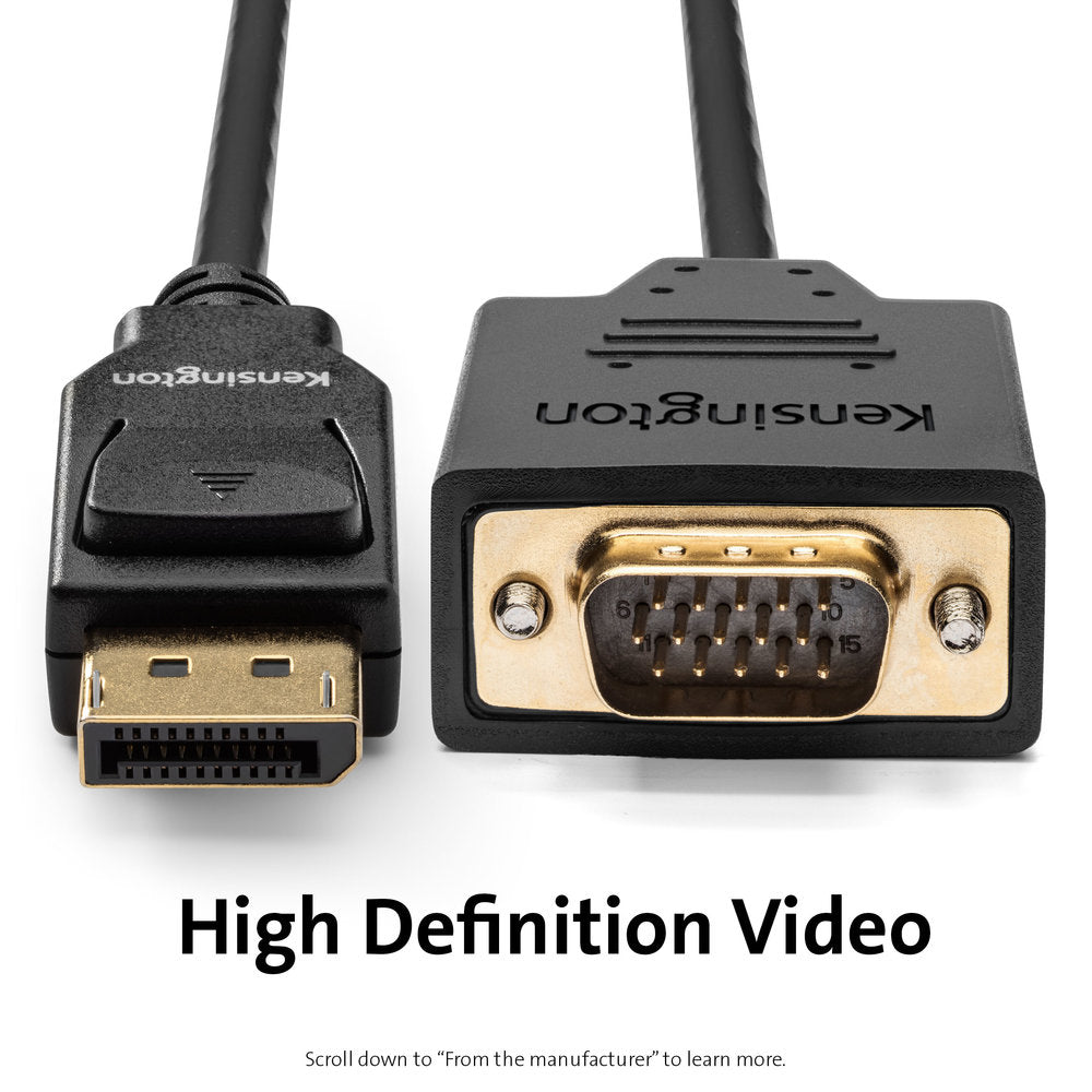 Kensington Adapter DisplayPort zu VGA – 1920 × 1200 @ 60 Hz, DisplayPort 1.2, 1,8 m, passiv, schwarz