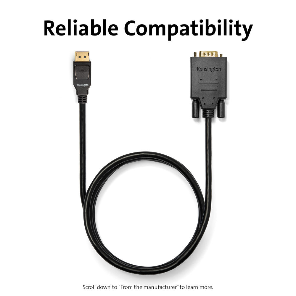 Kensington Adapter DisplayPort zu VGA – 1920 × 1200 @ 60 Hz, DisplayPort 1.2, 1,8 m, passiv, schwarz