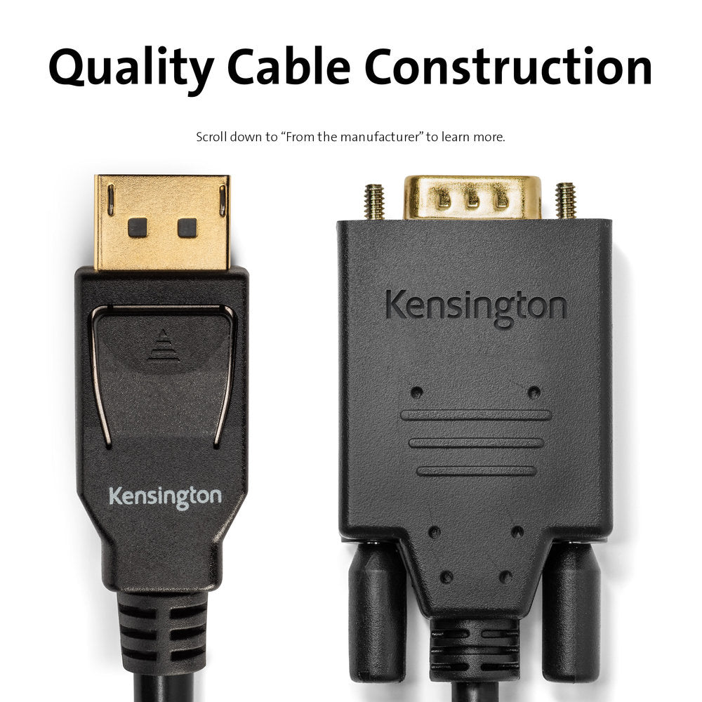 Kensington Adapter DisplayPort zu VGA – 1920 × 1200 @ 60 Hz, DisplayPort 1.2, 1,8 m, passiv, schwarz