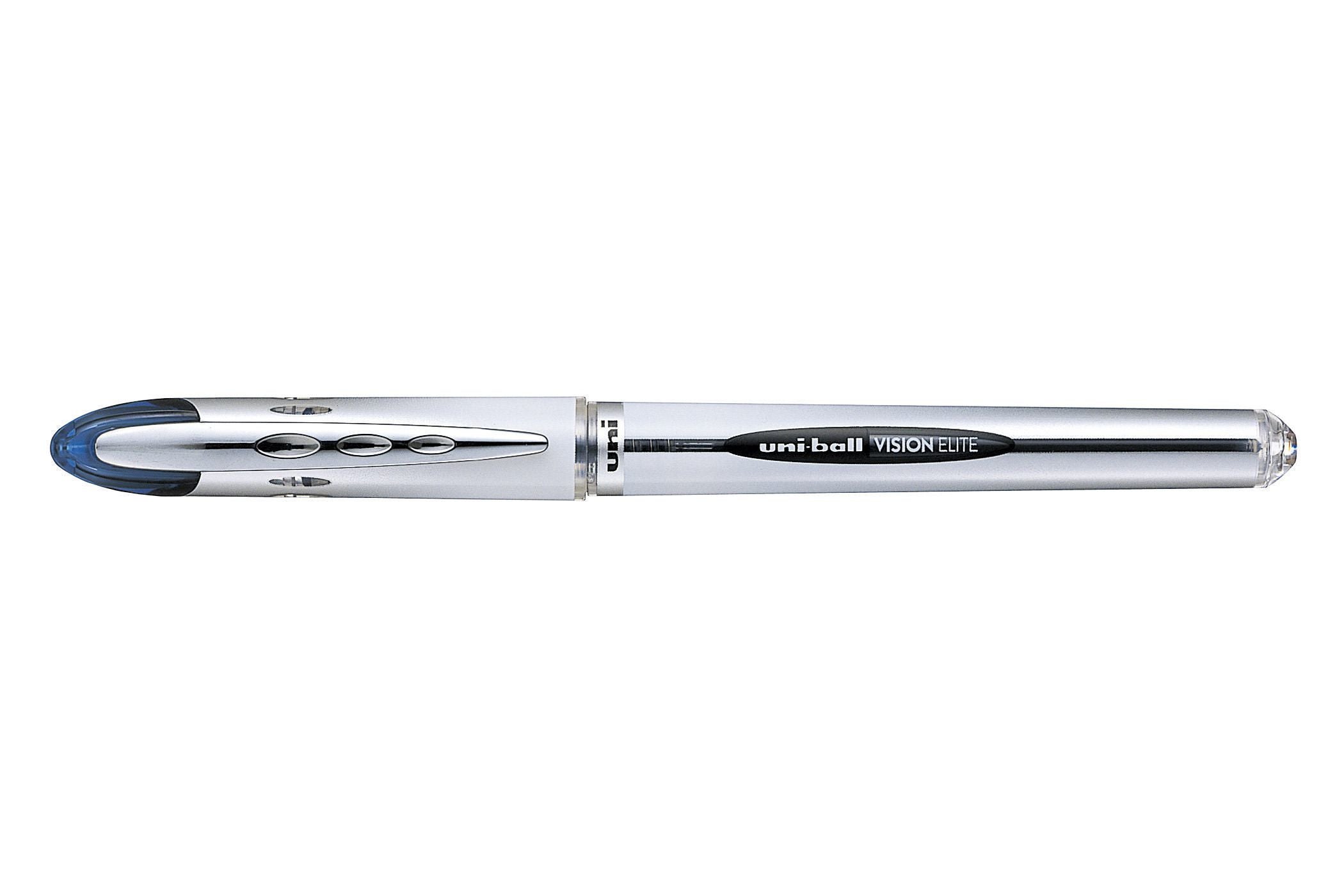 Uni-Ball Vision Elite – Tintenroller, 0,8 mm, Blau/Schwarz, dokumentenecht, wasserfest, Silber