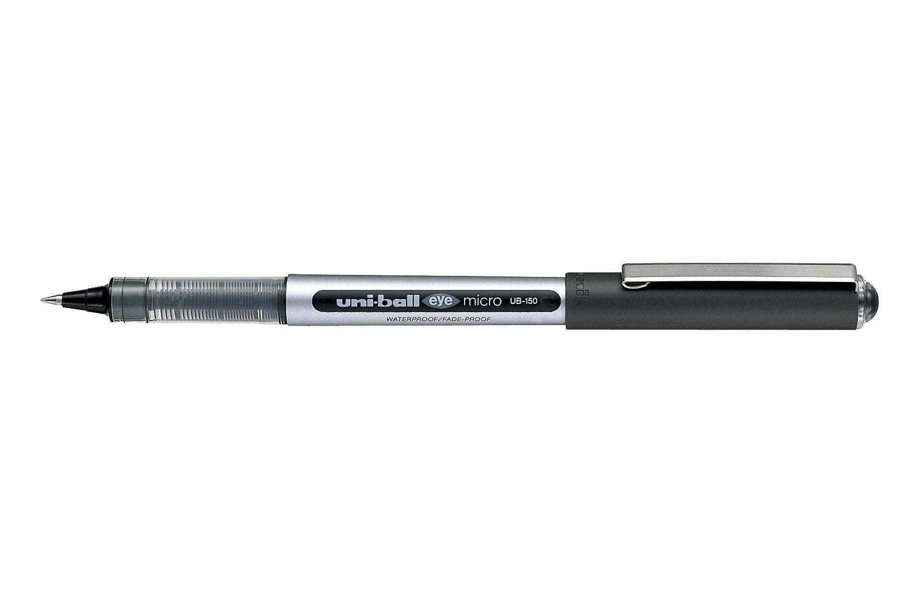 Uni-Ball Eye Micro – Tintenroller, dokumentenecht, mit Kappe, 0,3 mm, schwarz, für Linkshänder