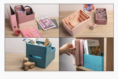 Exacompta Skandi Aufbewahrungsbox A4+ – klappbar, stapelbar, 375 × 40 × 275 mm, hellrosa, Kunststoff