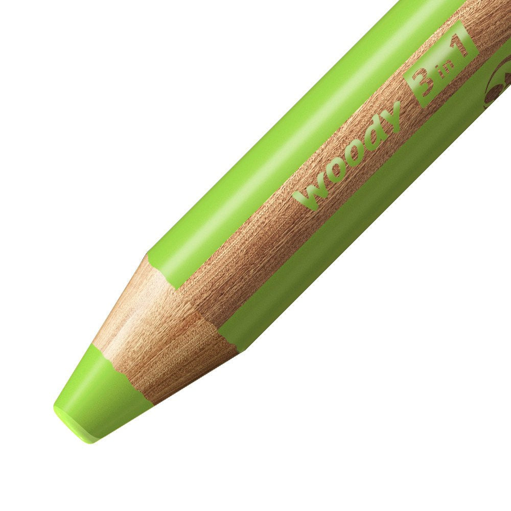 STABILO Buntstifte Woody 3 in 1 – 3-in-1, Minendurchmesser 10 mm, 5 Stück, hellgrün