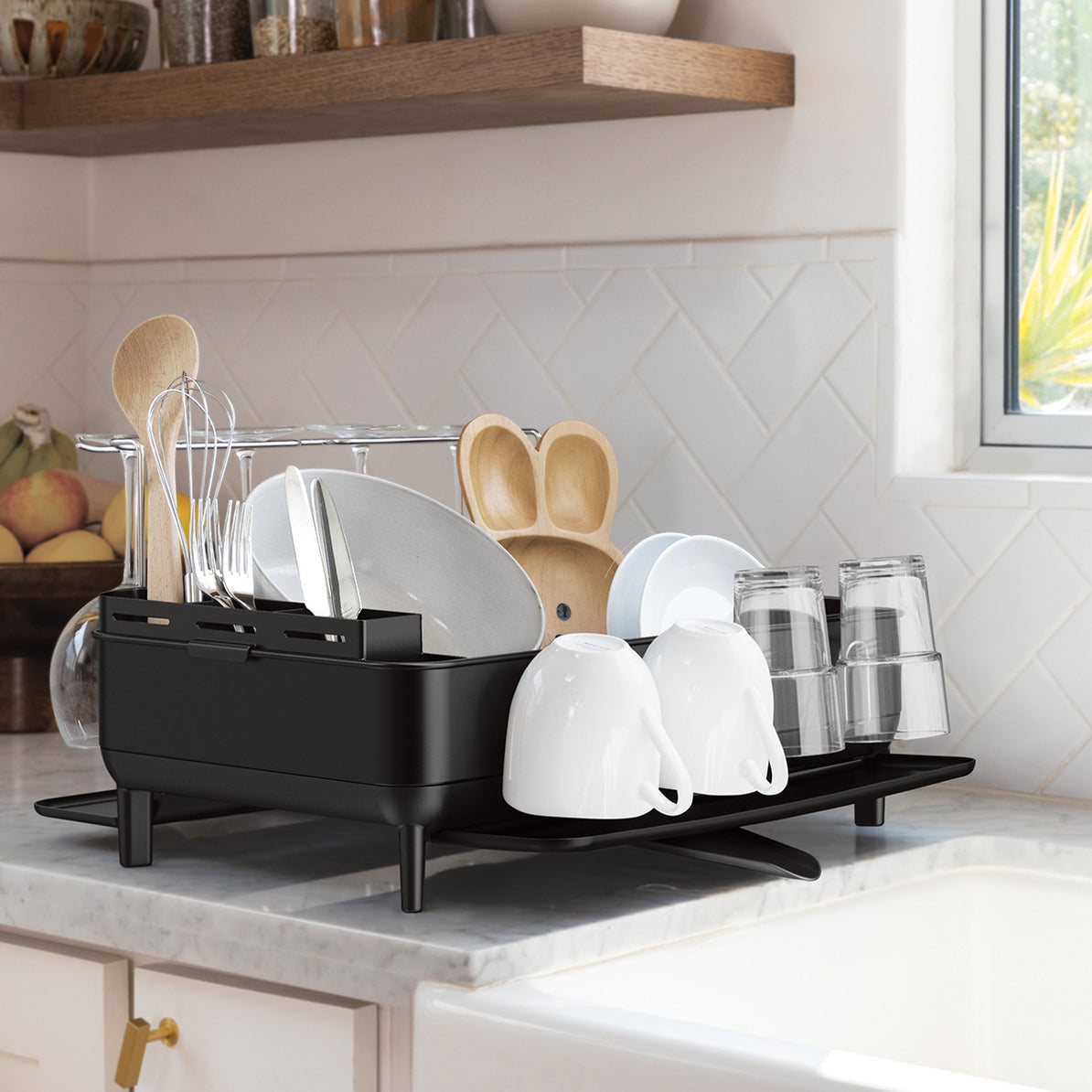 simplehuman Abtropfgestell 56,6 × 51,4 × 29,2 cm, Edelstahl/Kunststoff, schwarz matt