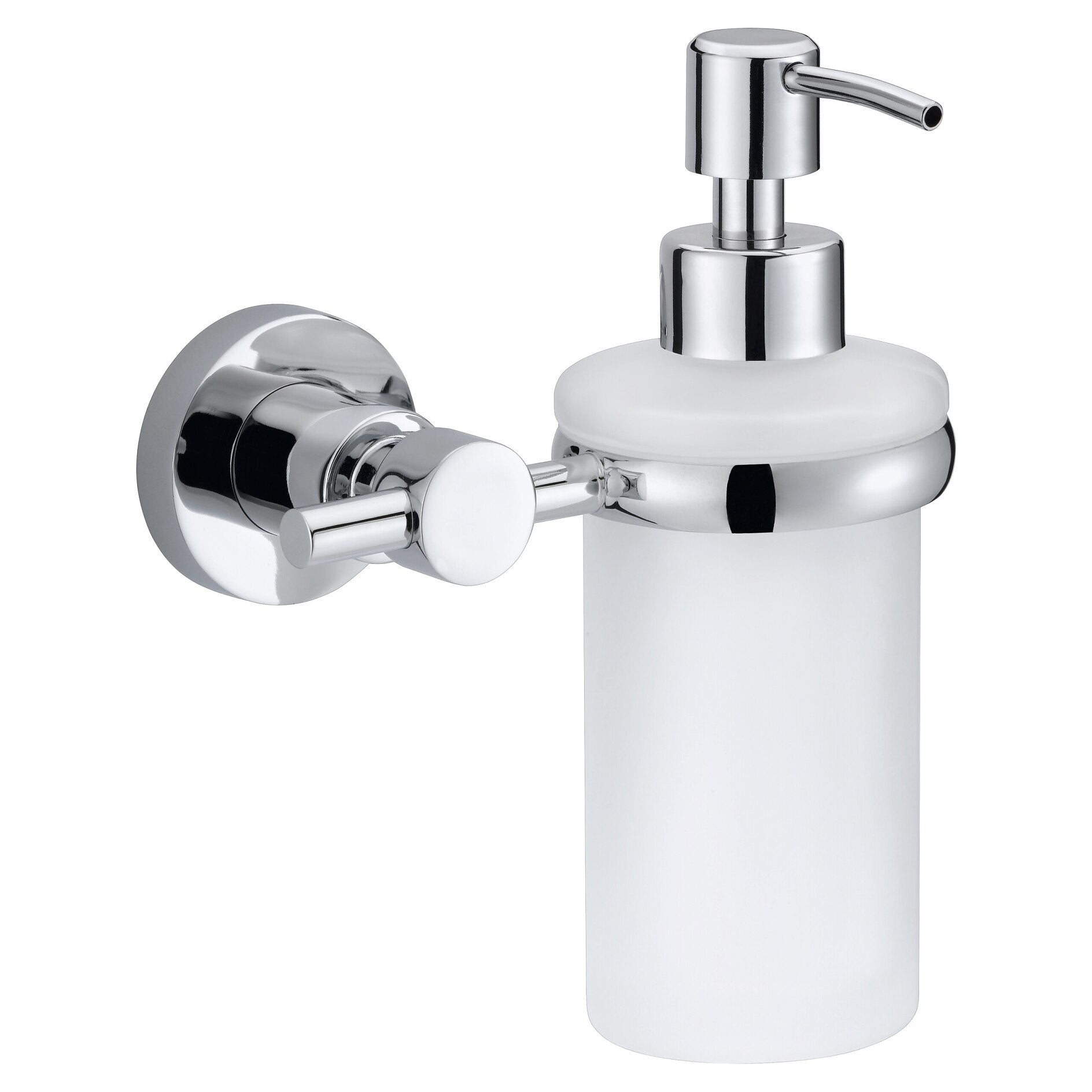 TESA Seifenspender, manuell, 200 ml, Wandmontage, Glas, Metall, Chrom, B 127 × H 107 × T 170 mm