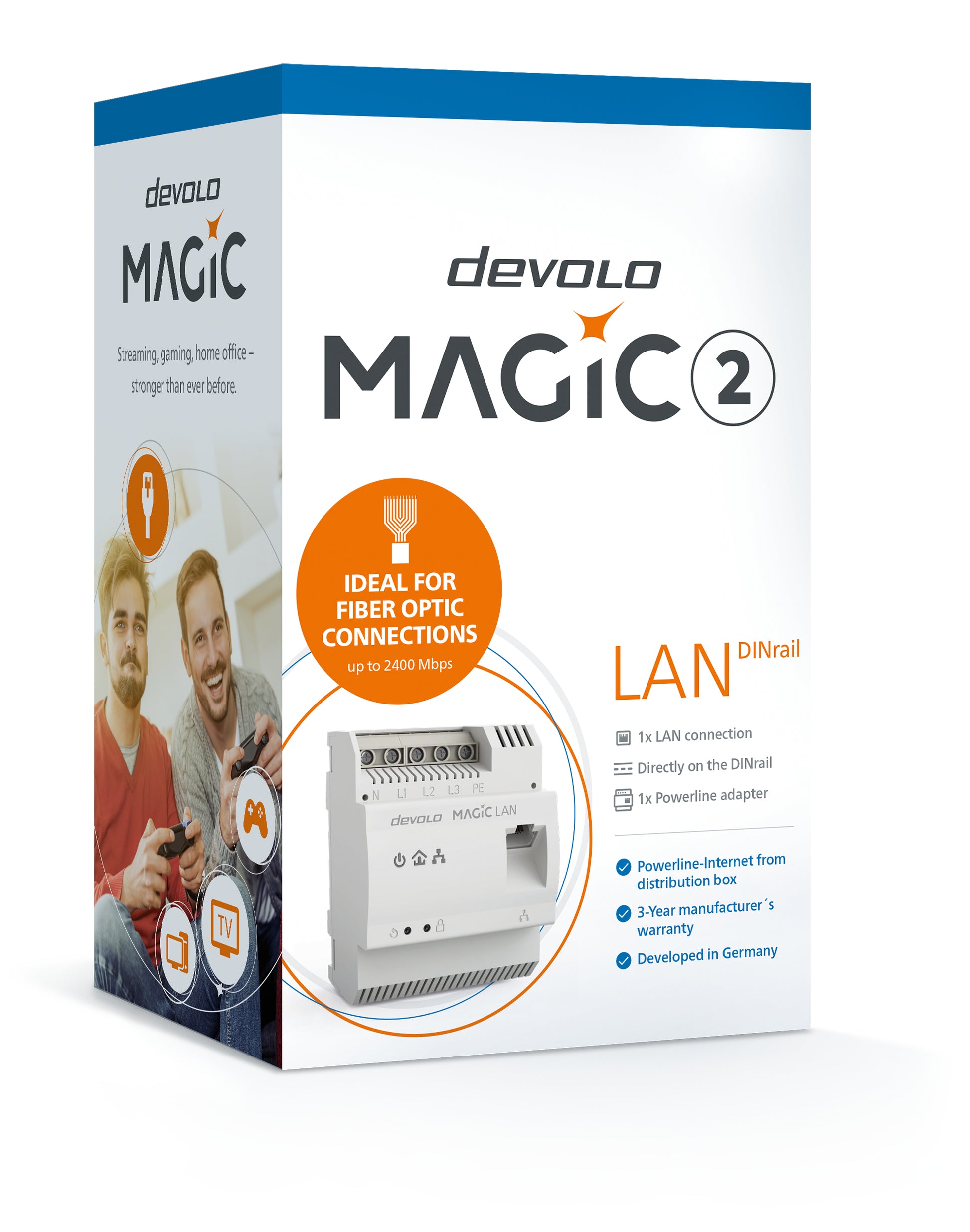 Devolo Magic 2 LAN DINschiene – Powerline Adapter – 2,4 Gbit/s, 1× 2,5G RJ‑45, Weiss