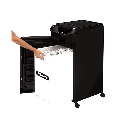 Fellowes AutoMax 600M – Aktenvernichter mit Autofeed 600 Blatt, DIN P-5, Partikelschnitt 2 × 12 mm, 83 l