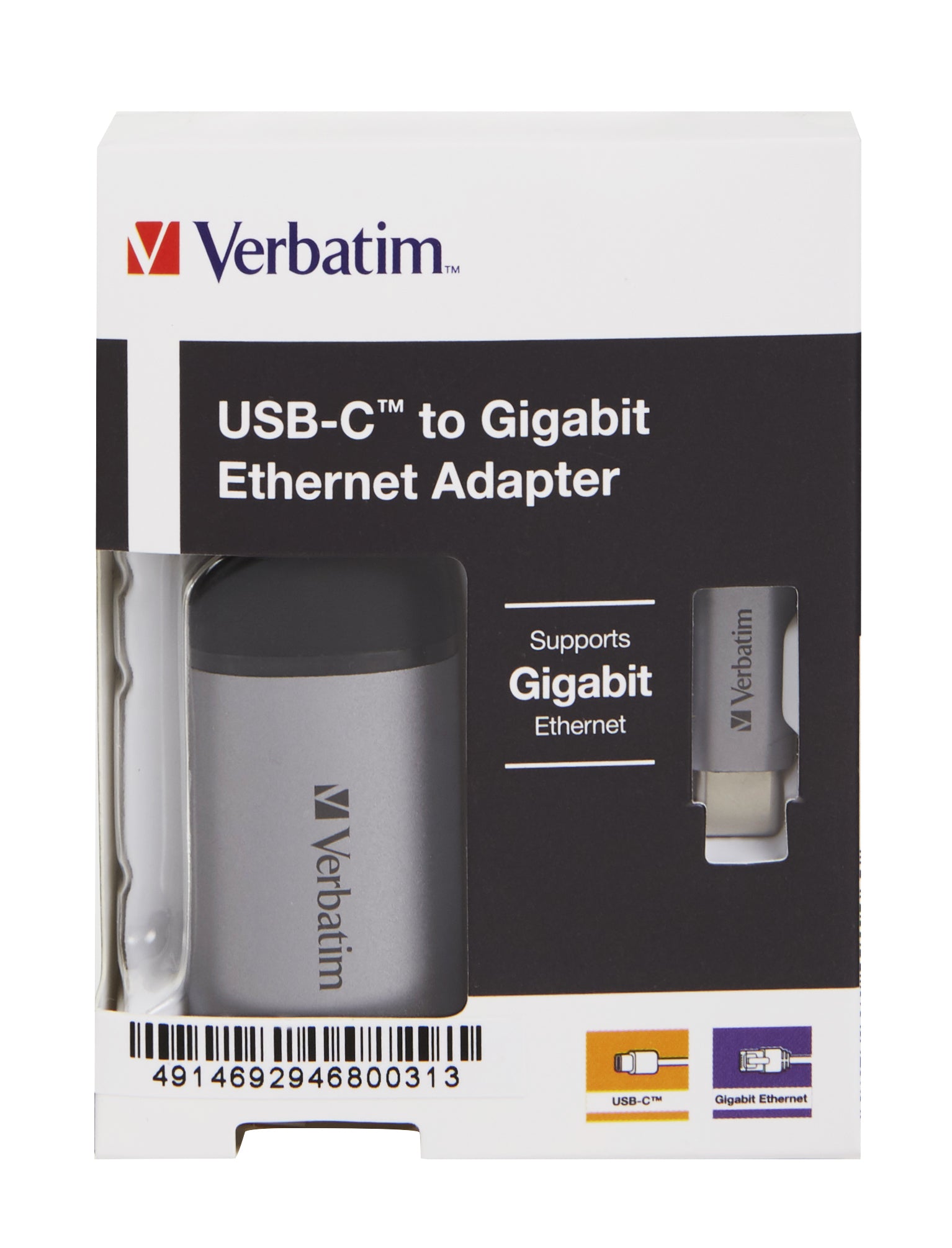 Verbatim USB-C zu RJ-45 Netzwerkadapter – Gigabit (1 Gbit/s), USB 3.2 Gen 1 (5 Gbit/s), 10 cm