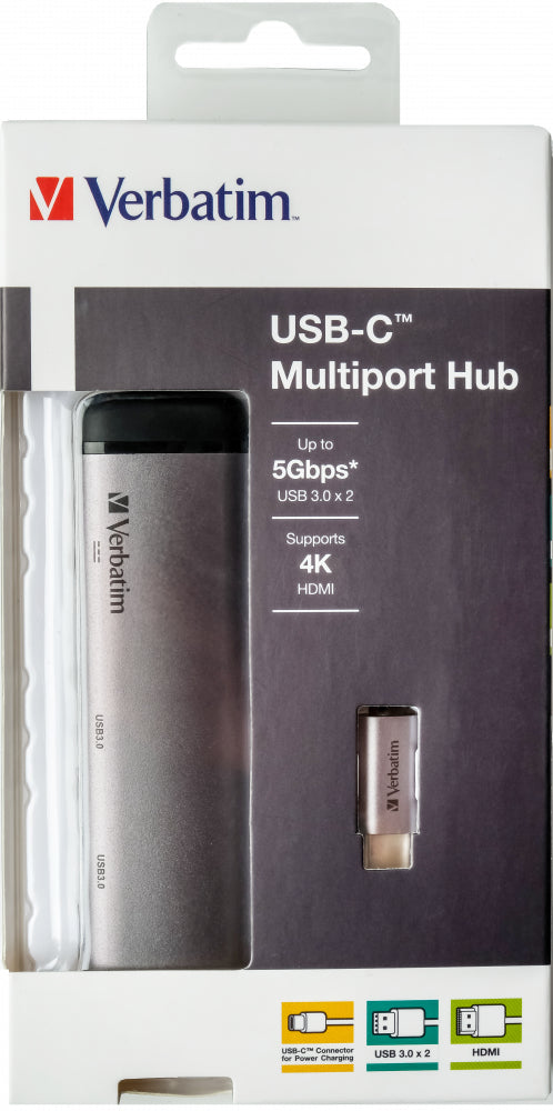Verbatim Multiport-Adapter – USB-C, 1× HDMI, 2× USB-A, für Windows/Mac/Linux