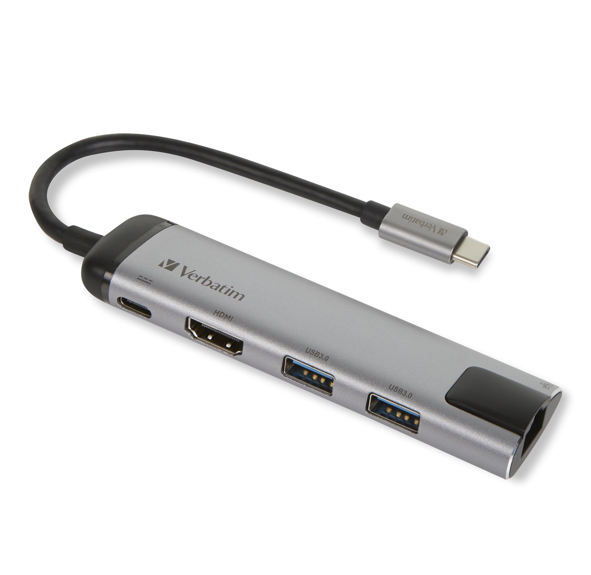 Verbatim 49141 Multiport-Adapter – USB-C, 1× HDMI, 3× USB-A, GbE, für Windows/Mac/Linux
